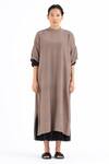 Buy_THREE_Brown Silk Midi Dress_at_Aza_Fashions