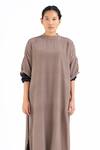 Buy_THREE_Brown Silk Midi Dress_Online_at_Aza_Fashions