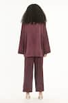 Shop_THREE_Wine Satin Lycra Plain High Waist Pants _at_Aza_Fashions