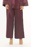 Buy_THREE_Wine Satin Lycra Plain High Waist Pants _Online_at_Aza_Fashions