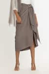 Shop_Three_Grey Crepe Twisted Knot Skirt_Online_at_Aza_Fashions