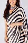 Buy_PUNIT BALANA_Black Satin Silk V Neck Striped Saree With Blouse_Online_at_Aza_Fashions