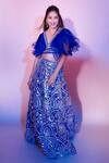 Buy_ASAL by Abu Sandeep_Blue Viscose Georgette Pleated Blouse And Lehenga Set_at_Aza_Fashions