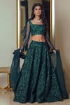 Buy_Mani Bhatia_Green Raw Silk Square Neck Sequin Embellished Lehenga Set _at_Aza_Fashions