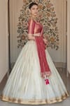 Buy_Tarun Tahiliani_White Lehenga Kota Embroidery V Neck Handloom Kalidar Bridal Set _at_Aza_Fashions