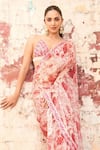 Buy_Varun Bahl_Pink Organza Printed Saree With Blouse_at_Aza_Fashions