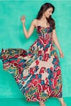 Buy Saaksha & Kinni Multi Color Chiffon Sweetheart Neck Ikat Print Pleated Dress at Aza Fashions Buy_Saaksha & Kinni_Multi Color Chiffon Sweetheart Neck Ikat Print Pleated Dress _at_Aza_Fashions
