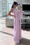 Shop_Nirmooha_Purple Modal Satin Printed Geometric Round One Shoulder Kaftan _at_Aza_Fashions