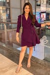 Buy_Ahi Clothing_Purple Cotton Plain Notched Lapel Collar Dress _at_Aza_Fashions