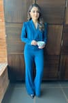 Buy_Ahi Clothing_Blue Cotton Plain Notched Lapel Collar Cropped Blazer And Palazzo Set _at_Aza_Fashions