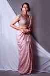 Buy_Kaaisha by Shalini_Pink Embroidered Zardozi Work V Neck Pre-draped Saree With Blouse _Online_at_Aza_Fashions