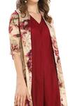 Shop_Whimsical By Shica_Red Silk Organza Watercolour Print Round Jacket Style Dress _at_Aza_Fashions