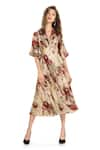 Buy_Whimsical By Shica_Beige Silk Organza Printed Watercolour Round Floral Dress _at_Aza_Fashions