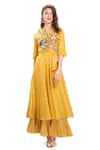 Buy_Whimsical By Shica_Yellow Banarasi Brocade Handwoven Bead Work V Neck Cotton Jumpsuit _at_Aza_Fashions