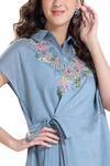 Buy_Whimsical By Shica_Blue Cotton Poplin Spread Collar Hand Embroidered Dress _Online_at_Aza_Fashions