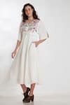 Buy_Whimsical By Shica_White Linen V Neck Hand Embroidered Dress _Online_at_Aza_Fashions