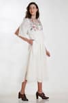 Whimsical By Shica_White Linen V Neck Hand Embroidered Dress _Online_at_Aza_Fashions