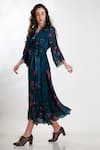 Shop_Whimsical By Shica_Green Crinkle Silk Chiffon V Neck Printed Draped Dress _at_Aza_Fashions