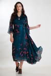 Buy_Whimsical By Shica_Green Crinkle Silk Chiffon V Neck Printed Draped Dress _at_Aza_Fashions