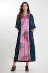 Shop_Whimsical By Shica_Green Crinkle Silk Chiffon V Neck Printed Maxi Dress _at_Aza_Fashions