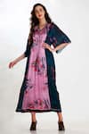 Whimsical By Shica_Green Crinkle Silk Chiffon V Neck Printed Maxi Dress _Online_at_Aza_Fashions