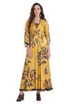 Buy_Whimsical By Shica_Yellow Crinkle Silk Chiffon V Neck Printed Maxi Dress _at_Aza_Fashions