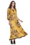 Shop_Whimsical By Shica_Yellow Crinkle Silk Chiffon V Neck Printed Maxi Dress _at_Aza_Fashions