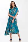 Shop_Whimsical By Shica_Blue Silk Organza Spread Collar Printed Dress _at_Aza_Fashions