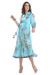 Shop_Whimsical By Shica_Blue Silk Organza Spread Collar Printed Dress _at_Aza_Fashions