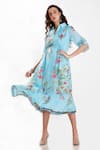 Buy_Whimsical By Shica_Blue Silk Organza Spread Collar Printed Dress _Online_at_Aza_Fashions