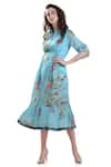 Whimsical By Shica_Blue Silk Organza Spread Collar Printed Dress _Online_at_Aza_Fashions