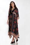 Shop_Whimsical By Shica_Black Cotton Silk V Neck Printed Asymmetric Dress _at_Aza_Fashions