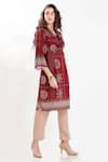 Shop_Whimsical By Shica_Maroon Cotton Silk V Neck Printed Tunic _at_Aza_Fashions