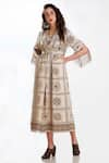 Whimsical By Shica_Beige Cotton Silk V Neck Printed Midi Dress _Online_at_Aza_Fashions