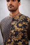 Shop_Torani_Black Slub Silk Floral Gulghast Rehan Printed Bundi And Kurta Set  _Online_at_Aza_Fashions