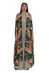 Shop_Limerick By Abirr N' Nanki_Green Crepe Asymmetric Printed Cape_Online_at_Aza_Fashions