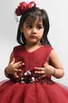Shop Lil Angels Maroon Cotton, Net, Denim Embellished Dress Online at Aza Fashions Shop_Lil Angels_Maroon Cotton, Net, Denim Embellished Dress _Online_at_Aza_Fashions