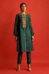 SAKSHAM & NEHARICKA_Green Pure Handwoven Chanderi Round Kurta  _Online_at_Aza_Fashions