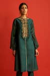 Buy_SAKSHAM & NEHARICKA_Green Pure Handwoven Chanderi Round Kurta  _at_Aza_Fashions