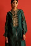 SAKSHAM & NEHARICKA_Green Pure Handwoven Chanderi Round Kurta  _at_Aza_Fashions