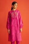 Buy_Saksham & Neharicka_Pink Pure Handwoven Chanderi Round Kurta _at_Aza_Fashions