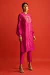 Buy_Saksham & Neharicka_Pink Pure Handwoven Chanderi Round Kurta _Online_at_Aza_Fashions