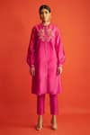 Shop_Saksham & Neharicka_Pink Pure Handwoven Chanderi Round Kurta _Online_at_Aza_Fashions
