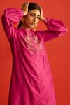 Saksham & Neharicka_Pink Pure Handwoven Chanderi Round Kurta _at_Aza_Fashions