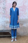 Buy_SAKSHAM & NEHARICKA_Blue Silk V Neck A-line Kurta  _at_Aza_Fashions