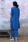 Shop_SAKSHAM & NEHARICKA_Blue Silk V Neck A-line Kurta  _at_Aza_Fashions