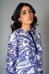 Shop_SAKSHAM & NEHARICKA_Blue Chanderi Embroidery Round Printed Kurta  _Online_at_Aza_Fashions