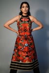 Buy_SAKSHAM & NEHARICKA_Black Chanderi Printed Floral Halter Kurta  _Online_at_Aza_Fashions