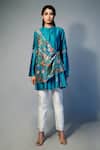 Buy_SAKSHAM & NEHARICKA_Blue Chanderi Printed Floral Mandarin Collar Layered Kurta _at_Aza_Fashions