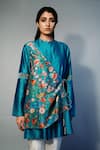 Shop_SAKSHAM & NEHARICKA_Blue Chanderi Printed Floral Mandarin Collar Layered Kurta _Online_at_Aza_Fashions